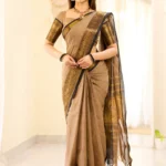 Beige and Black Big Border Chettinad Cotton Saree