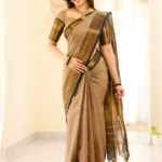 Beige and Black Big Border Chettinad Cotton Saree
