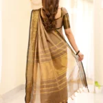 Beige and Black Big Border Chettinad Cotton Saree