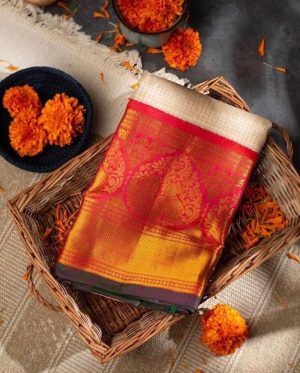 half white big border saree