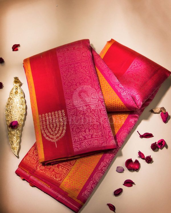 Rani pink and orange saree