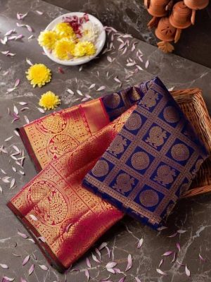navy blue big border saree